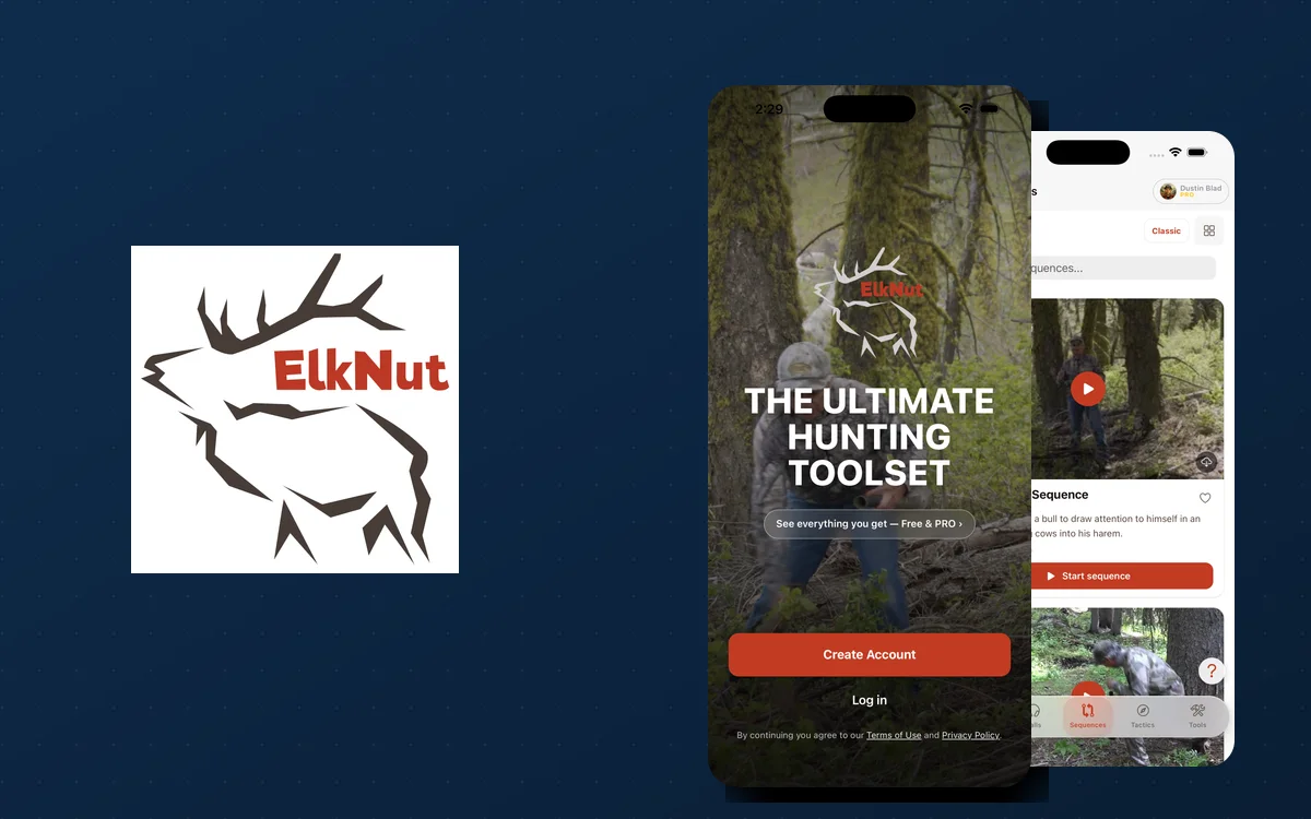 ElkNut app — welcome screen and calling sequences